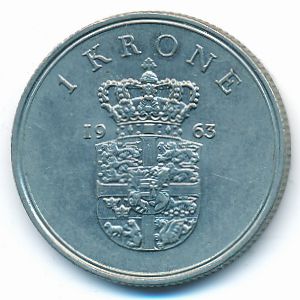 Denmark, 1 krone, 1963