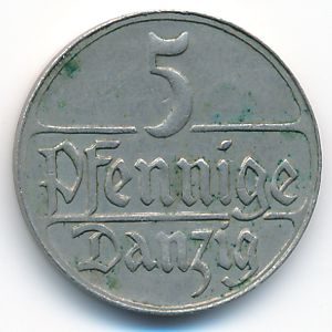 Danzig, 5 pfennig, 1923