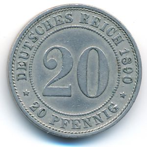 Germany, 20 pfennig, 1890