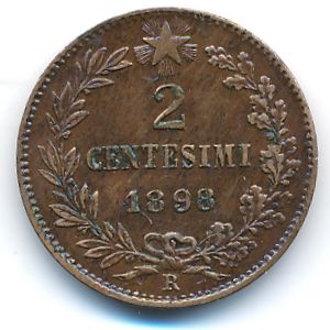 Italy, 2 centesimi, 1898