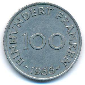 Saarland, 100 franken, 1955
