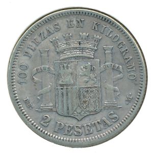 Spain, 2 pesetas, 1870