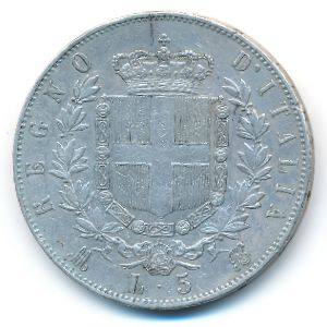 Italy, 5 lire, 1873