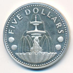 Barbados, 5 dollars, 1975