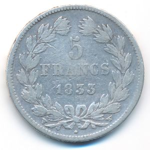 France, 5 francs, 1833