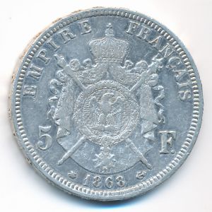 Франция, 5 франков (1868 г.)