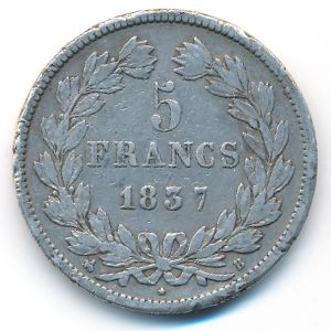 France, 5 francs, 1837