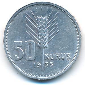 Turkey, 50 kurus, 1935