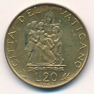 Ватикан, 20 лир (1962 г.)