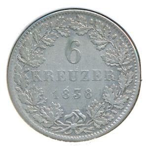 Hesse-Darmstadt, 6 kreuzer, 1838