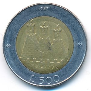 San Marino, 500 lire, 1987