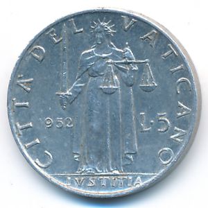 Vatican City, 5 lire, 1952