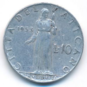 Ватикан, 10 лир (1953 г.)