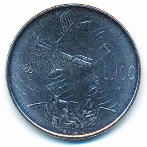 San Marino, 100 lire, 1986
