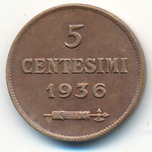 Сан-Марино, 5 чентезимо (1936 г.)