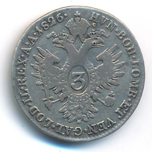 Austria, 3 kreuzer, 1826