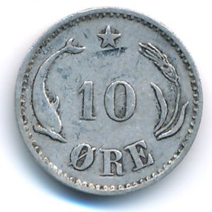 Denmark, 10 ore, 1889