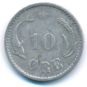 Denmark, 10 ore, 1884