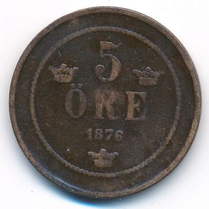 Sweden, 5 ore, 1876