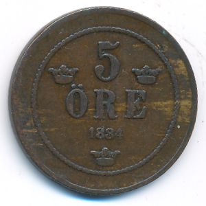Sweden, 5 ore, 1884