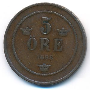 Sweden, 5 ore, 1888