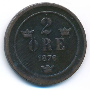 Sweden, 2 ore, 1876