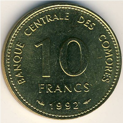 Comoros, 10 francs, 1992