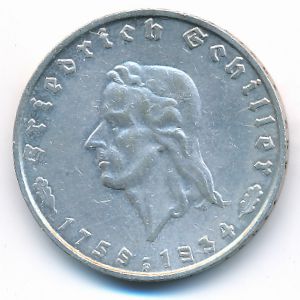 Nazi Germany, 5 reichsmark, 1934