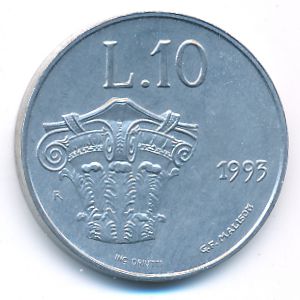 San Marino, 10 lire, 1993