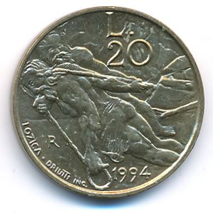 San Marino, 20 lire, 1994