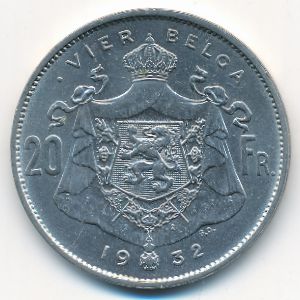 Belgium, 20 francs, 1932