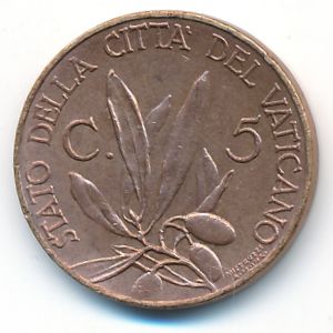 Ватикан, 5 чентезимо (1936 г.)