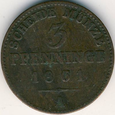 Пруссия, 3 пфеннинга (1861 г.)