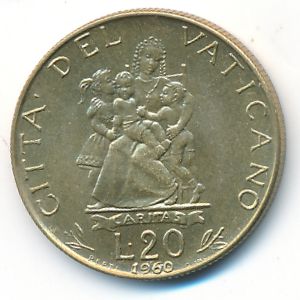 Ватикан, 20 лир (1960 г.)