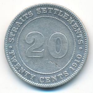 Стрейтс-Сетлментс, 20 центов (1910 г.)