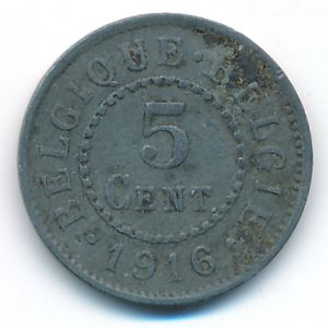 Belgium, 5 centimes, 1916