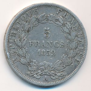 France, 5 francs, 1852