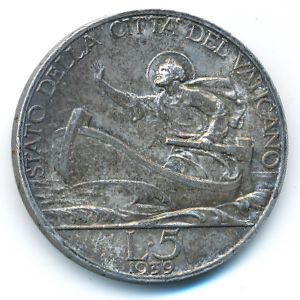 Ватикан, 5 лир (1939 г.)