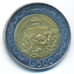 San Marino, 500 lire, 1988