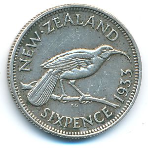 New Zealand, 6 pence, 1933