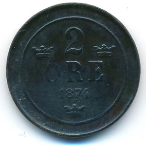 Sweden, 2 ore, 1874