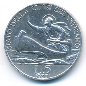 Ватикан, 5 лир (1937 г.)