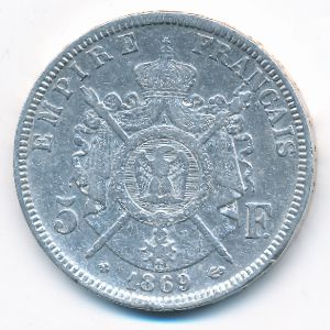 Франция, 5 франков (1869 г.)