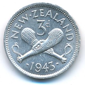 New Zealand, 3 pence, 1943