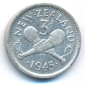 New Zealand, 3 pence, 1945