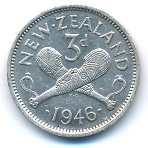 New Zealand, 3 pence, 1946