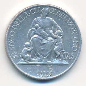 Ватикан, 5 лир (1947 г.)