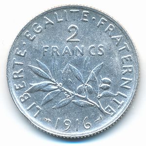 France, 2 francs, 1916