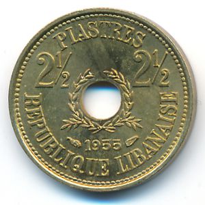 Lebanon, 2 1/2 piastres, 1955