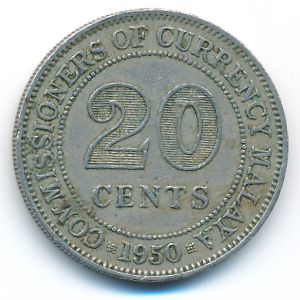 Malaya, 20 cents, 1950